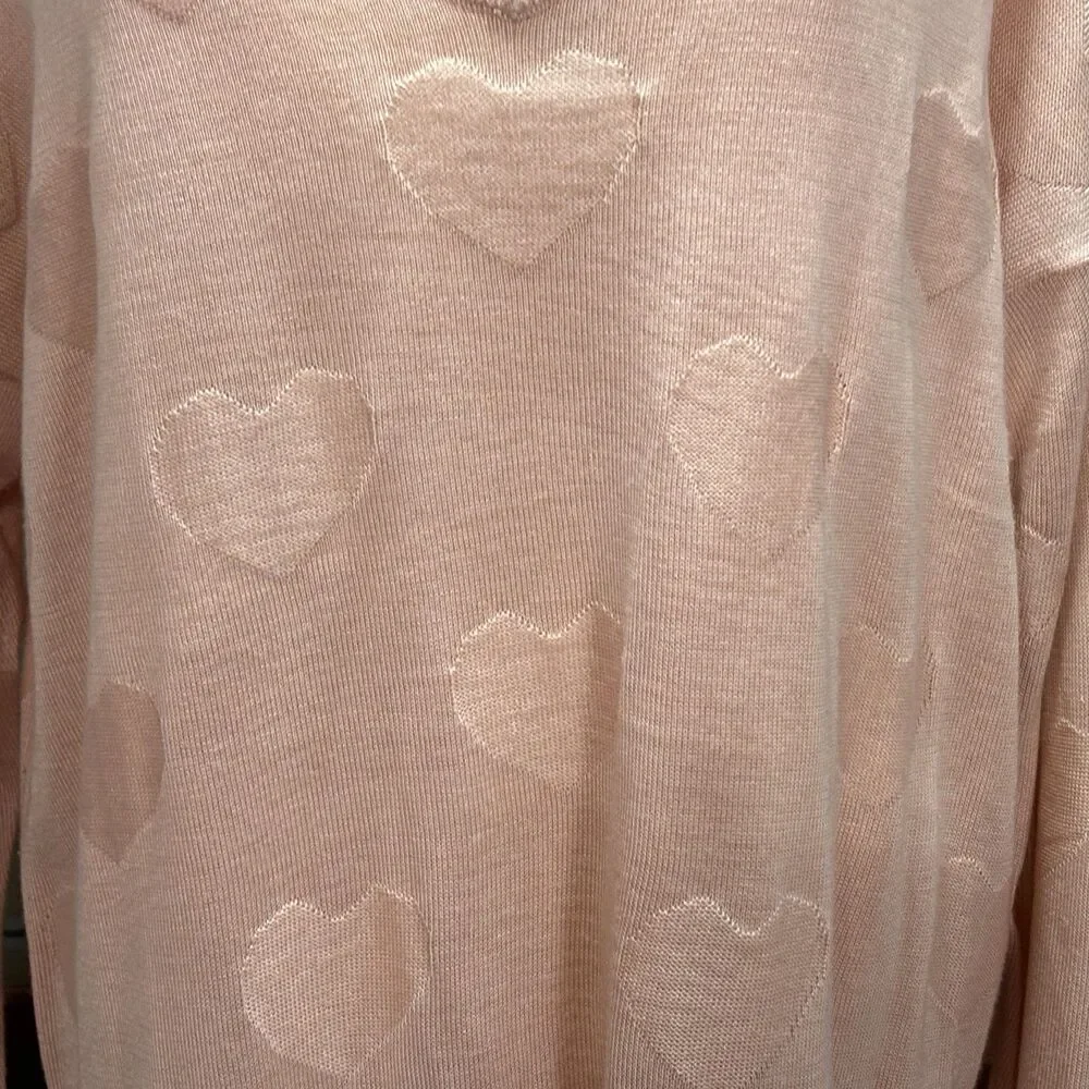 Torrid Jacquard Blush Pink V-Neck Heart Pull Over Sweater Hi Lo Hem Plus Size 1X